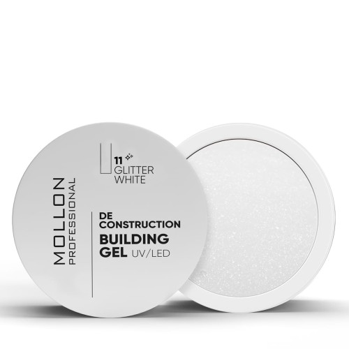 11. GLITTER WHITE GEL DE CONSTRUCTION UV/LED 50 ml - żel budujący MOLLON