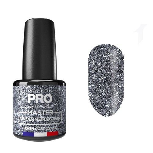 MOLLON MASTER TOP COAT SILVER 12 ml - brokatowy top srebrny UV/LED bez warstwy dyspresyjnej 