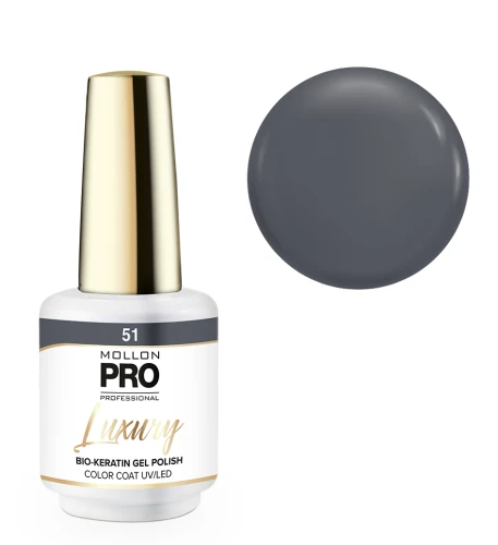 51. MILK PRALINE - lakier hybrydowy szary z drobiną MOLLON LUXURY *