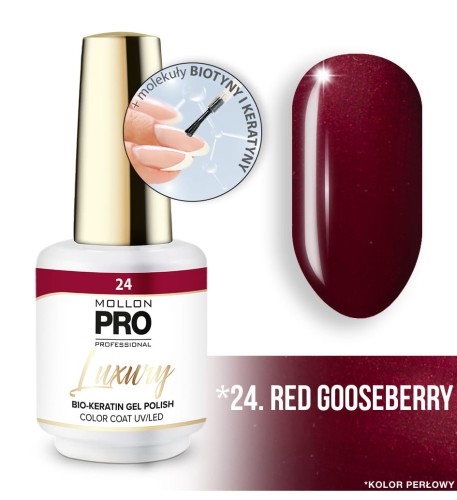 24. RED GOOSEBERRY - Profesjonalny lakier hybrydowy o konsystencji żelu UV/LED Luxury Gel Polish Color Coat 8 ml - Mollon PRO *